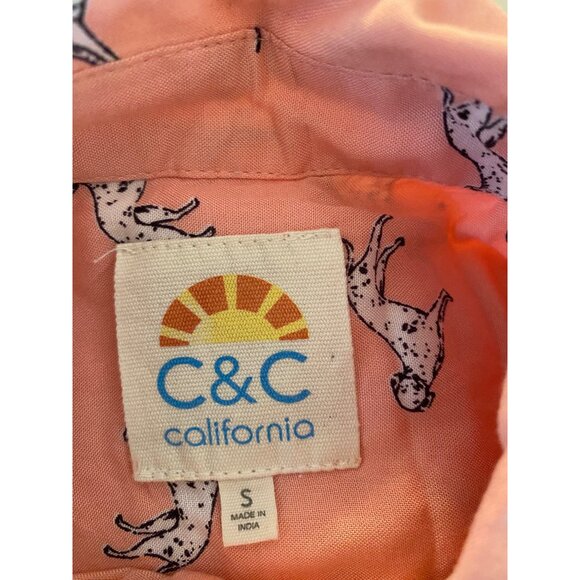 C&C California Pink Button-Down Long Sleeve Shirt Dalmatian Dog Print Small - Picture 3 of 10
